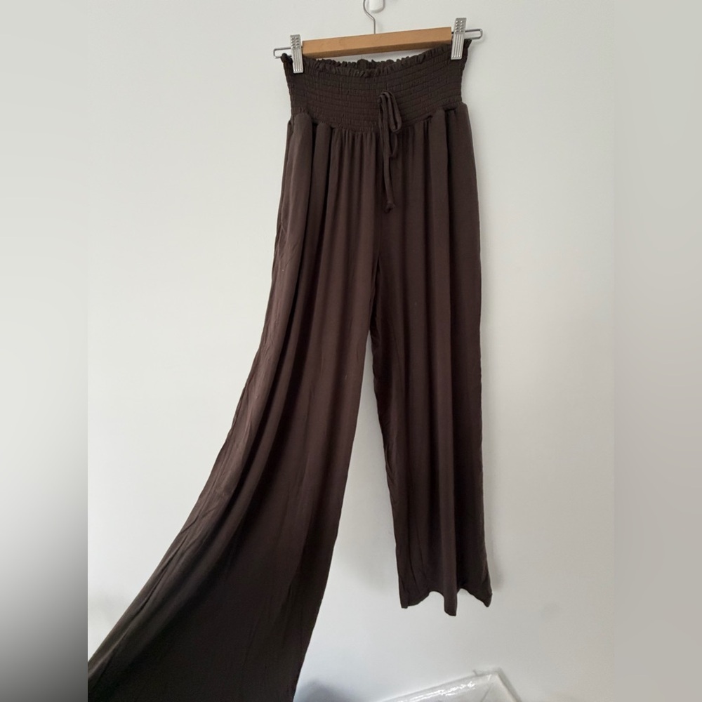 Grace and Lace Wide Leg Smocked Lounge Pants- chocolate